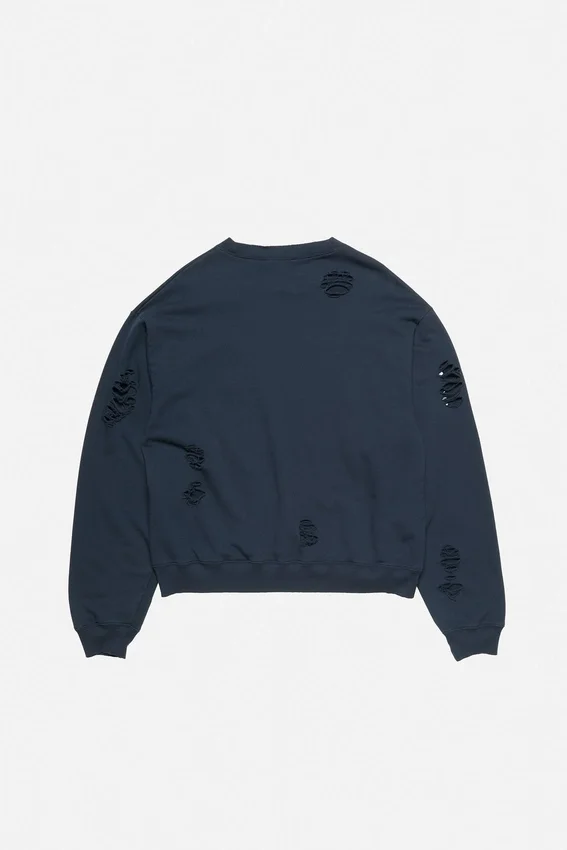 Distressed fleece sweatshirt