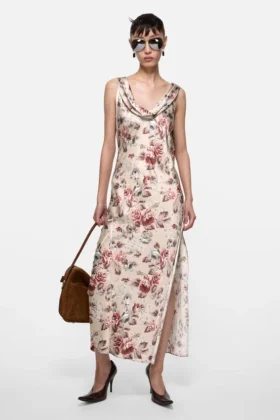Draped floral print dress