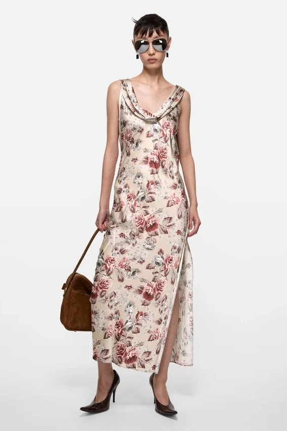Draped floral print dress