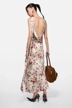 Draped floral print dress