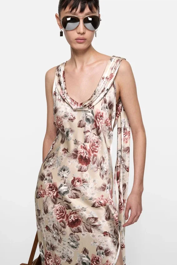 Draped floral print dress