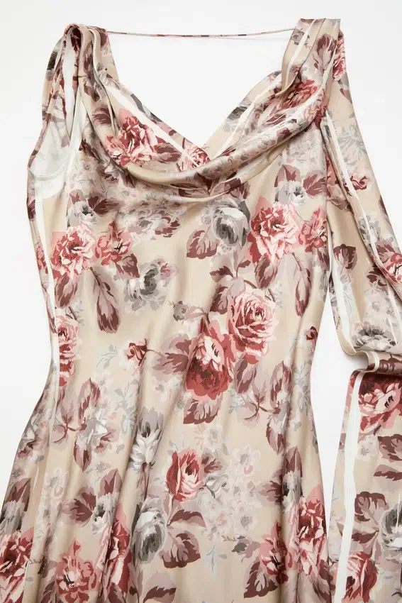 Draped floral print dress