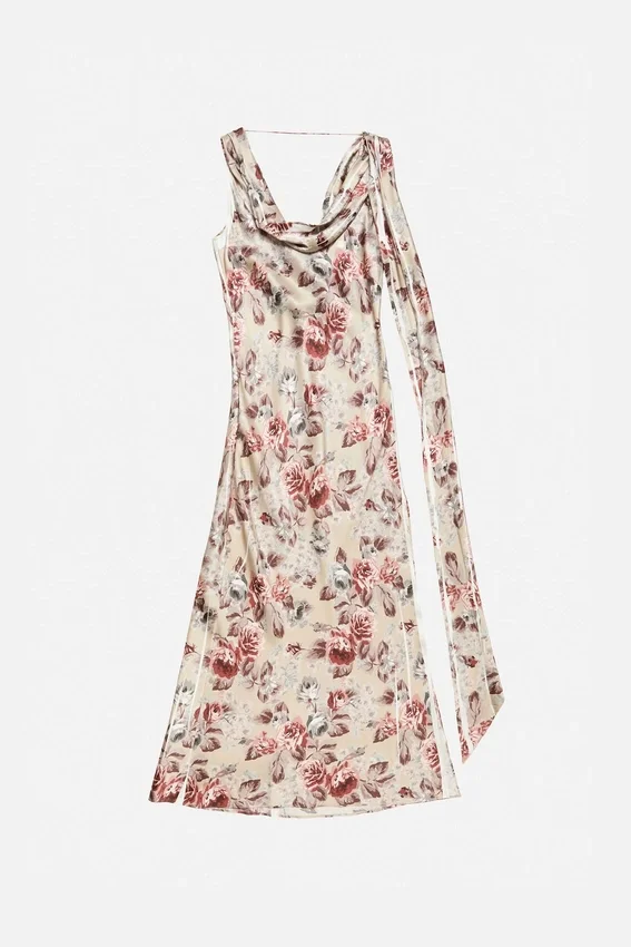 Draped floral print dress