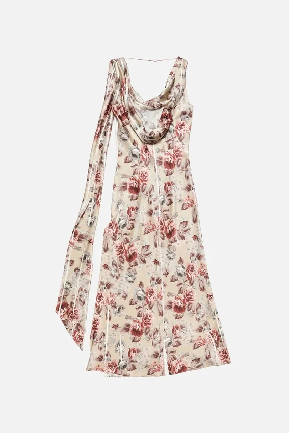 Draped floral print dress