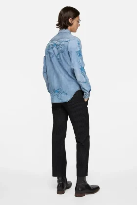 Embroidered denim shirt