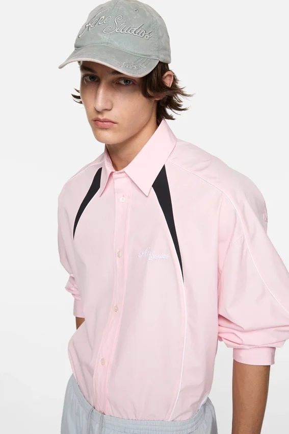 Embroidered logo button-up shirt