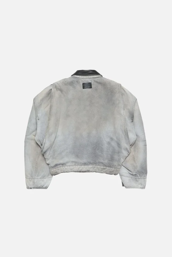 Faded denim bomber jacket