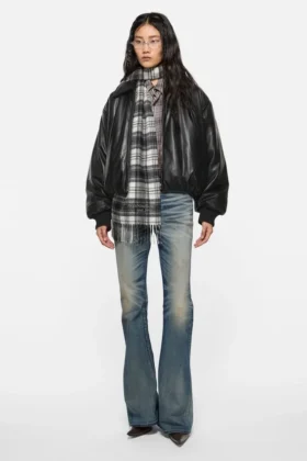 Faux leather bomber jacket