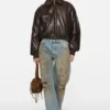 Faux leather bomber jacket