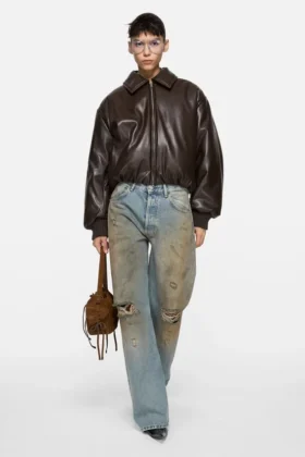 Faux leather bomber jacket