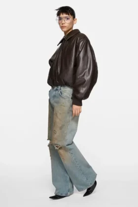 Faux leather bomber jacket