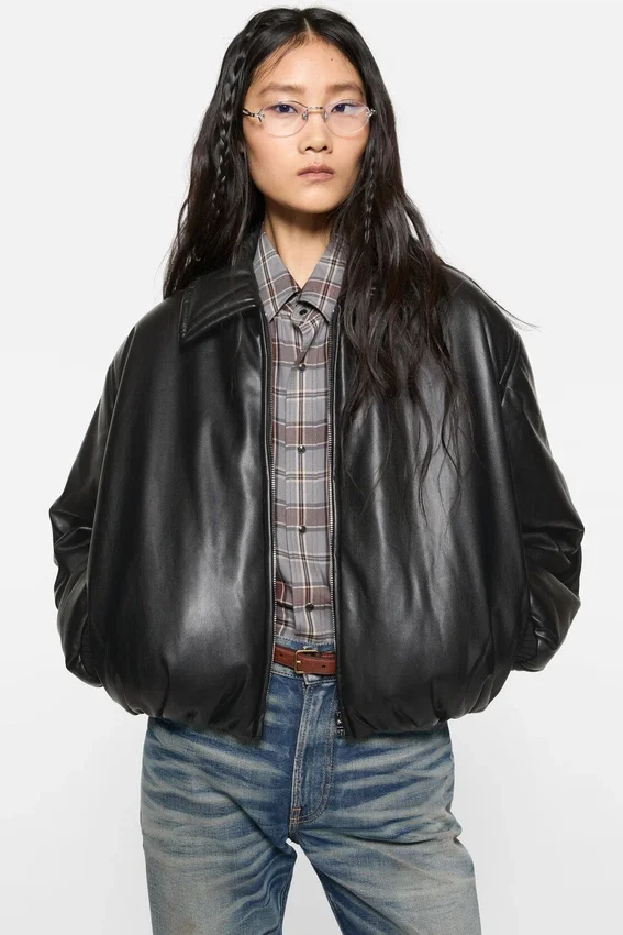 Faux leather bomber jacket