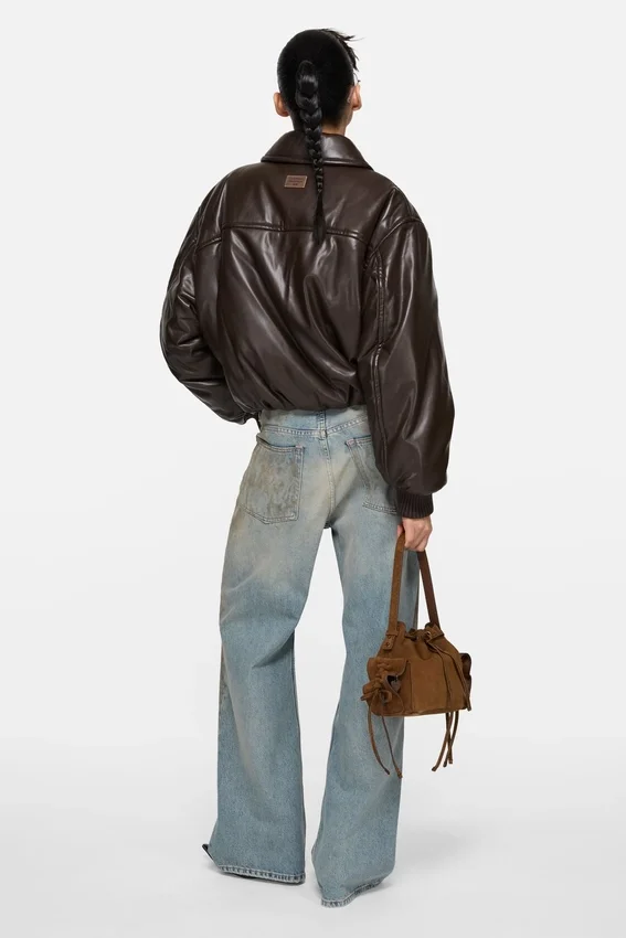 Faux leather bomber jacket