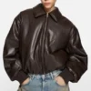 Faux leather bomber jacket