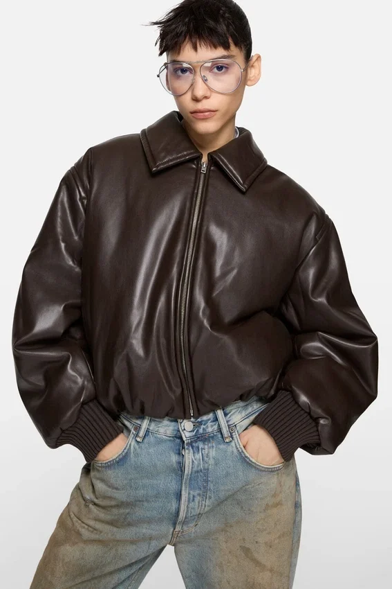 Faux leather bomber jacket