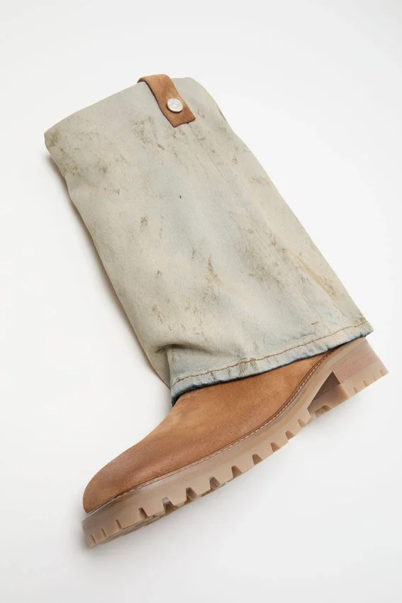 Folded denim boot