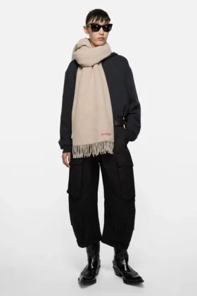Fringe wool scarf - oversized