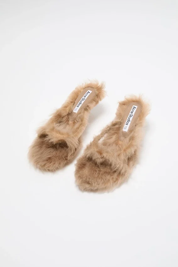 Furry kitten heel sandals