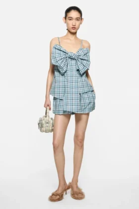 Gathered check shorts