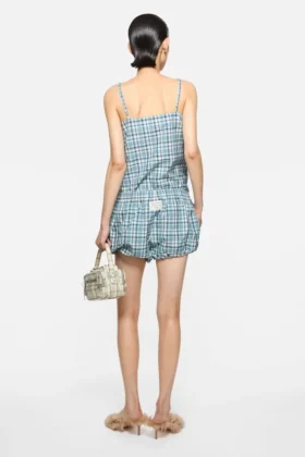 Gathered check shorts