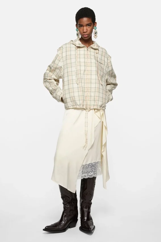 Hooded check jacket