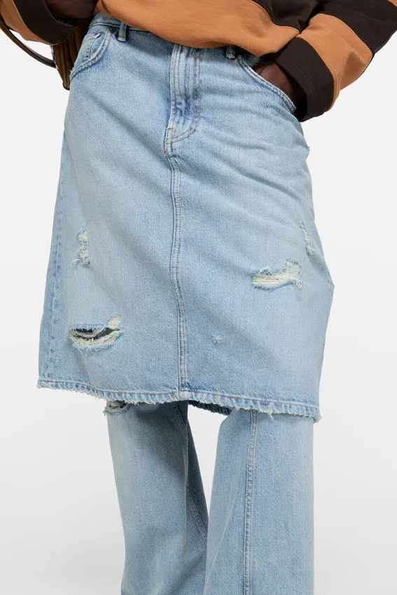 Layered denim trousers