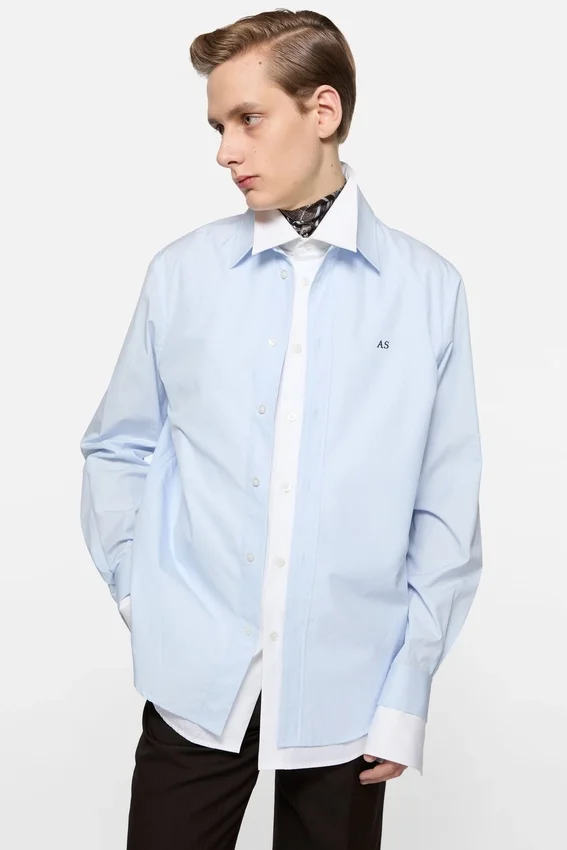 Layered poplin button-up shirt