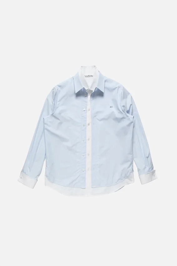 Layered poplin button-up shirt
