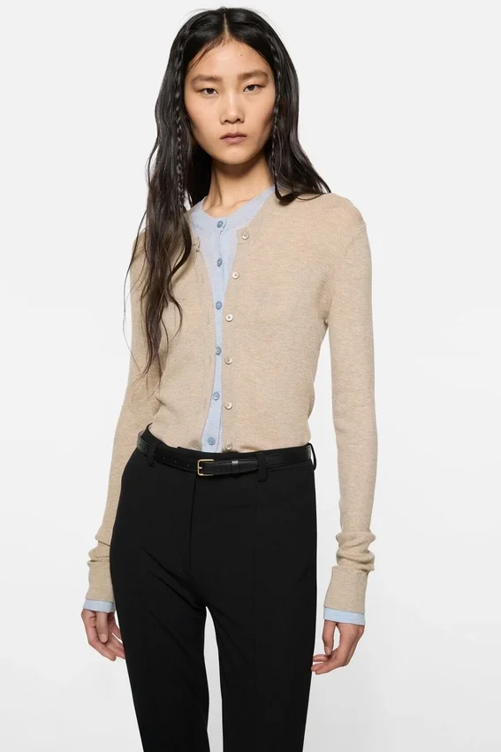 Layered silk-wool cardigan