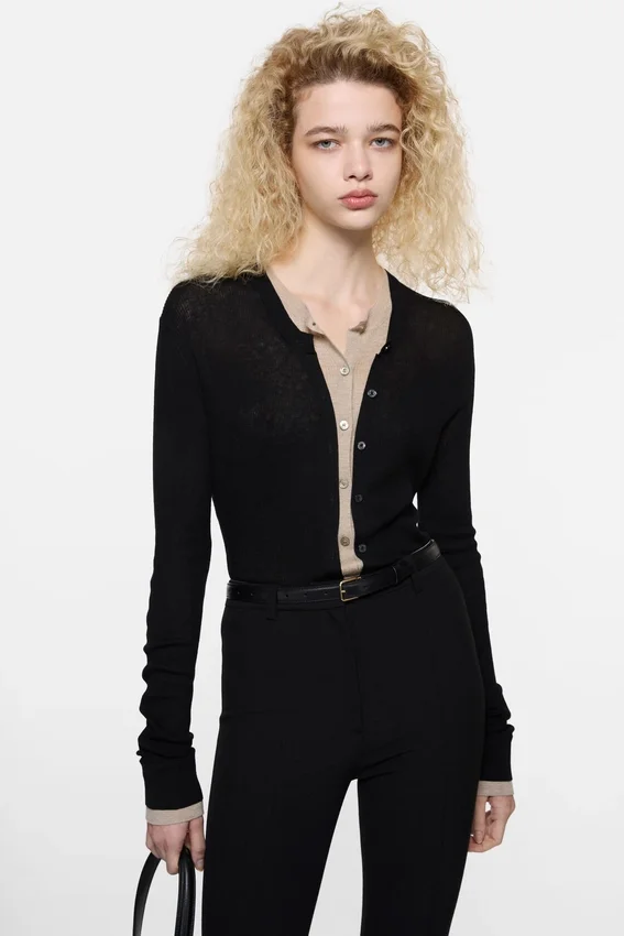 Layered silk-wool cardigan