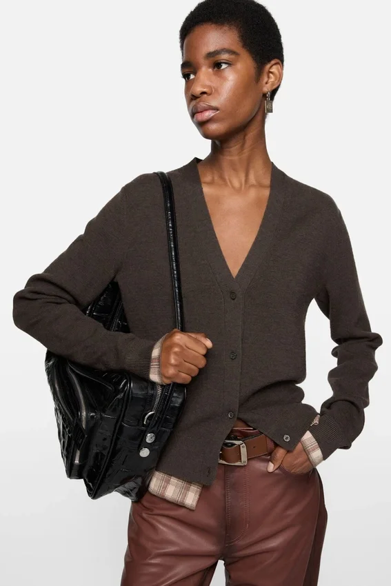 Layered wool cardigan