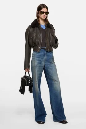 Leather bomber jacket