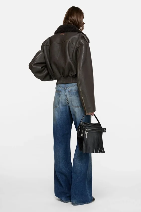 Leather bomber jacket