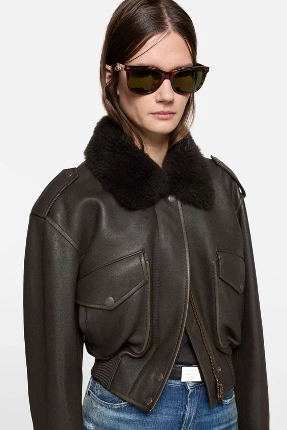 Leather bomber jacket