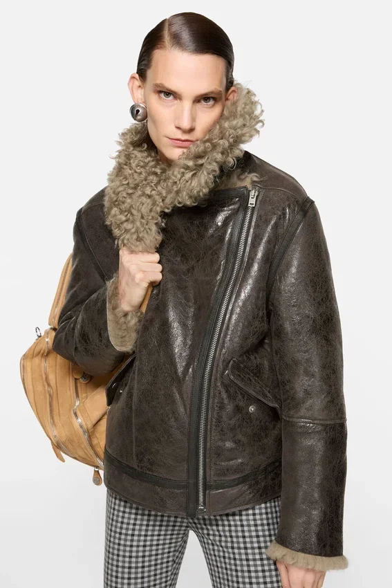 Leather shearling jacket