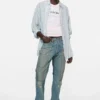 Linen check button-up shirt