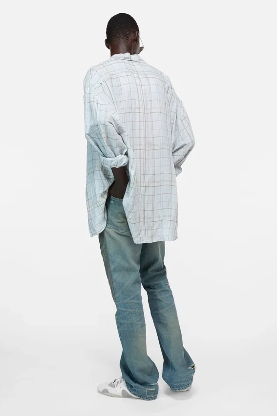 Linen check button-up shirt