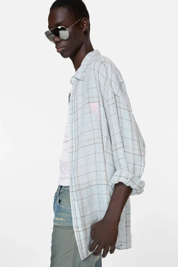Linen check button-up shirt