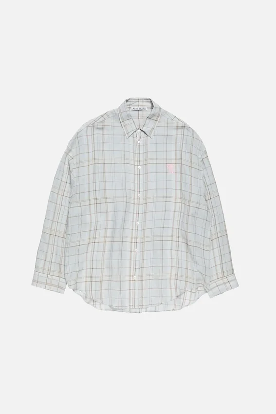 Linen check button-up shirt