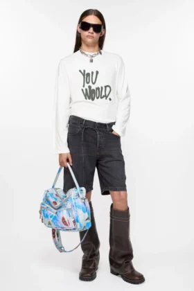 Loose fit denim shorts