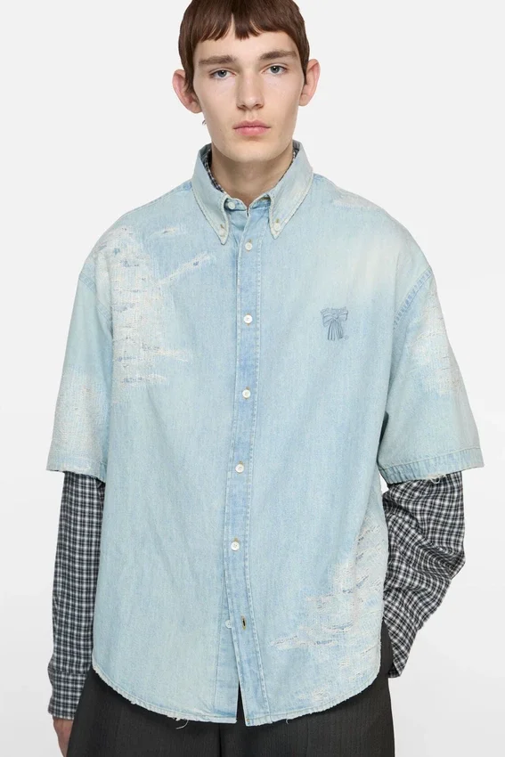Mended denim shirt