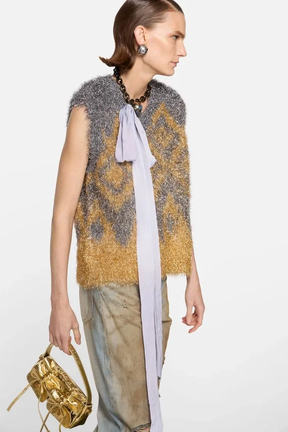 Metallic knit vest