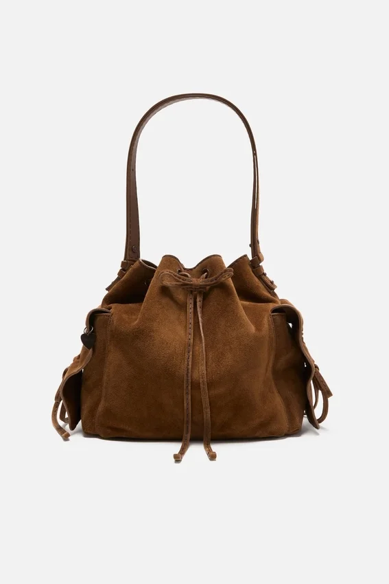 Multipocket Suede Bucket Bag