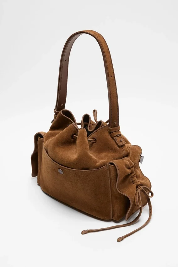 Multipocket Suede Bucket Bag