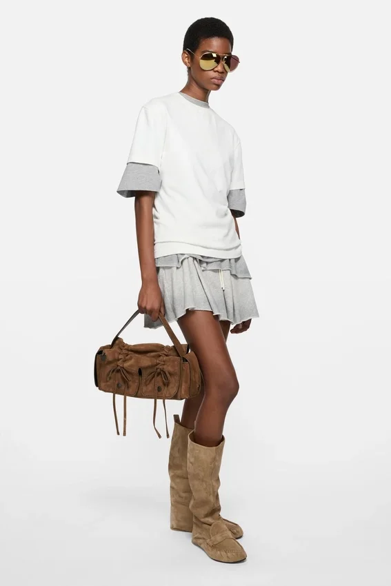 Multipocket suede shoulder bag