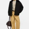 Nylon jacket with shearling collar