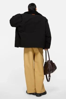 Nylon jacket with shearling collar