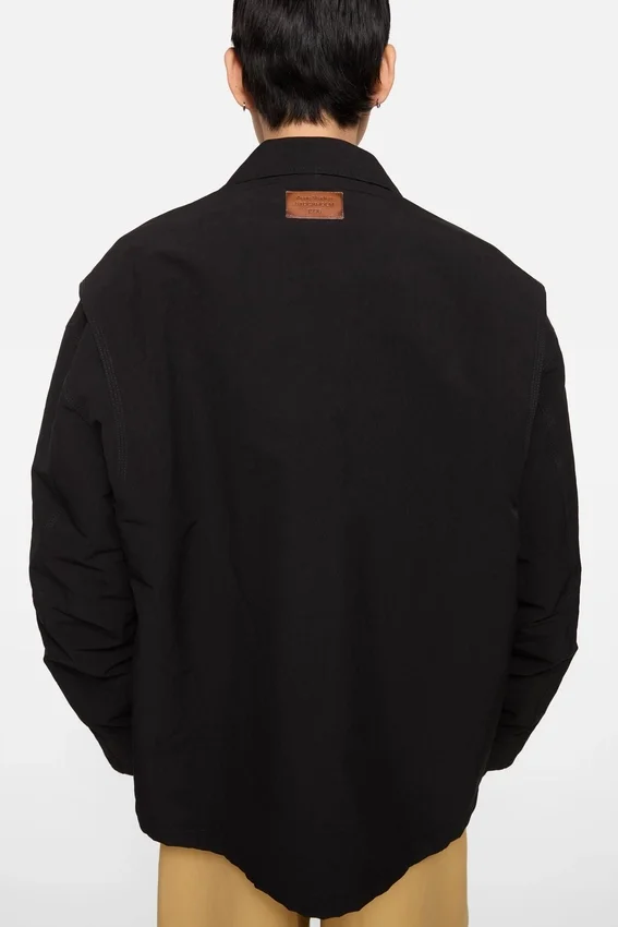 Nylon jacket with shearling collar