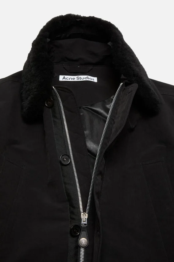 Nylon jacket with shearling collar