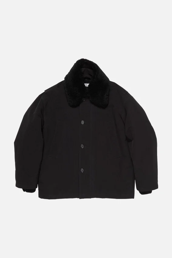 Nylon jacket with shearling collar